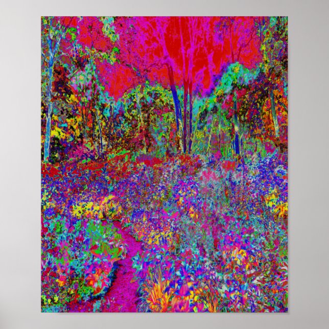 Psychedelisk Impressionistisk Trädgårdslandskap Poster (Framsidan)