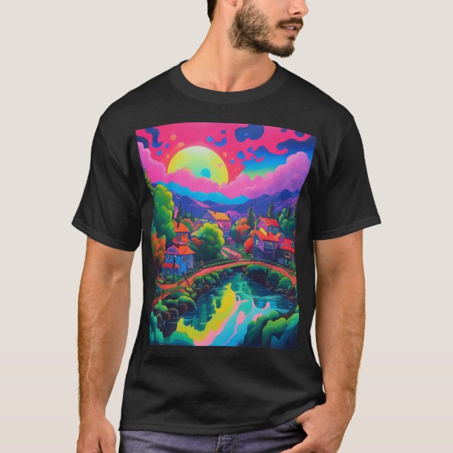 Psychedelisk japansk landskaps konst t shirt (Framsida)