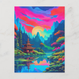 Psychedelisk japansk landskaps konst vykort