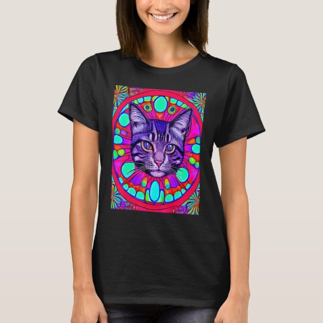 Psychedelisk Katt Kattunge I Kattstil T Shirt (Framsida)