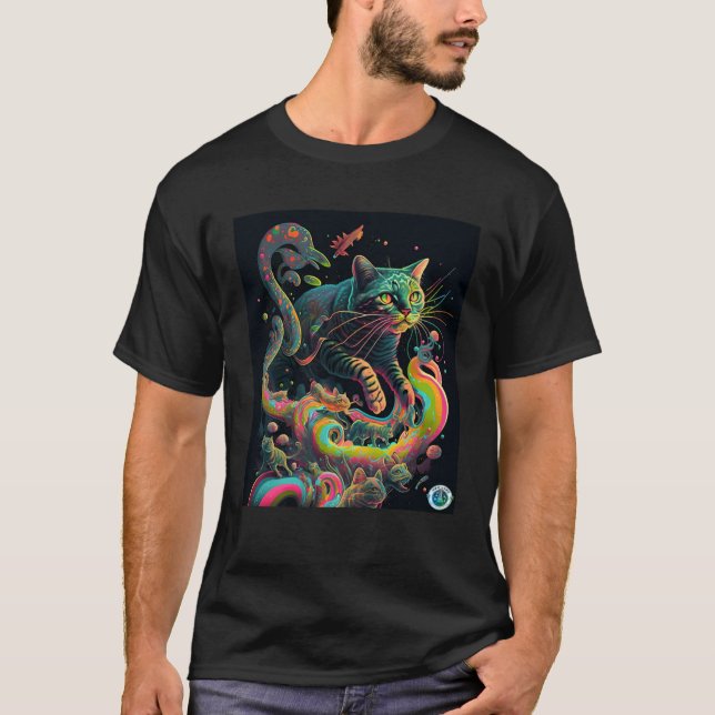 Psychedelisk katt som reser genom tid och rum t shirt (Framsida)