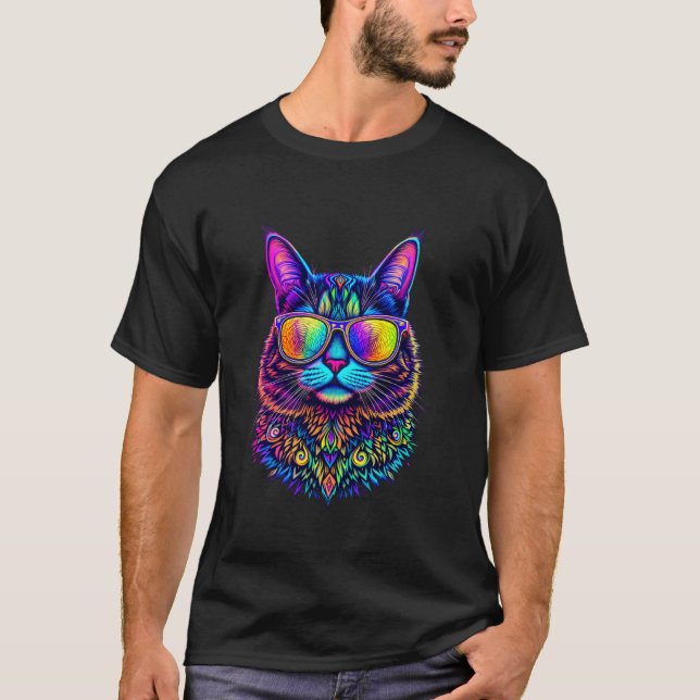 Psychedelisk katt t shirt (Framsida)