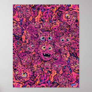 Psychedelisk kattöverbelastning Neon katt Poster
