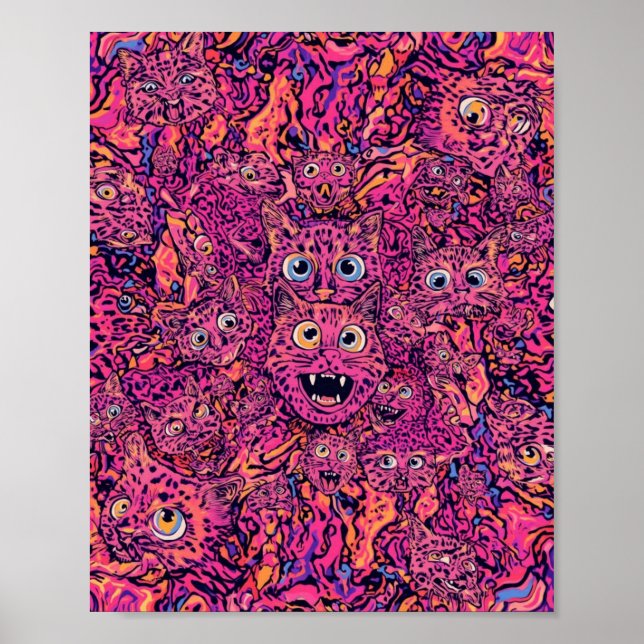 Psychedelisk kattöverbelastning Neon katt  Poster (Framsidan)