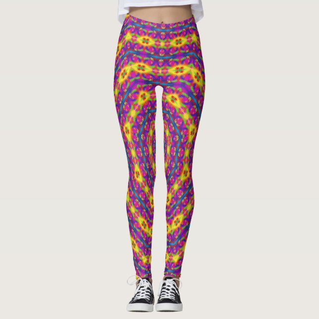 Psychedelisk Kladdig Mandala Mönster Leggings (Framsida)