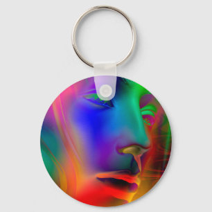 Psychedelisk Kvinna Ansikte Nyckelring