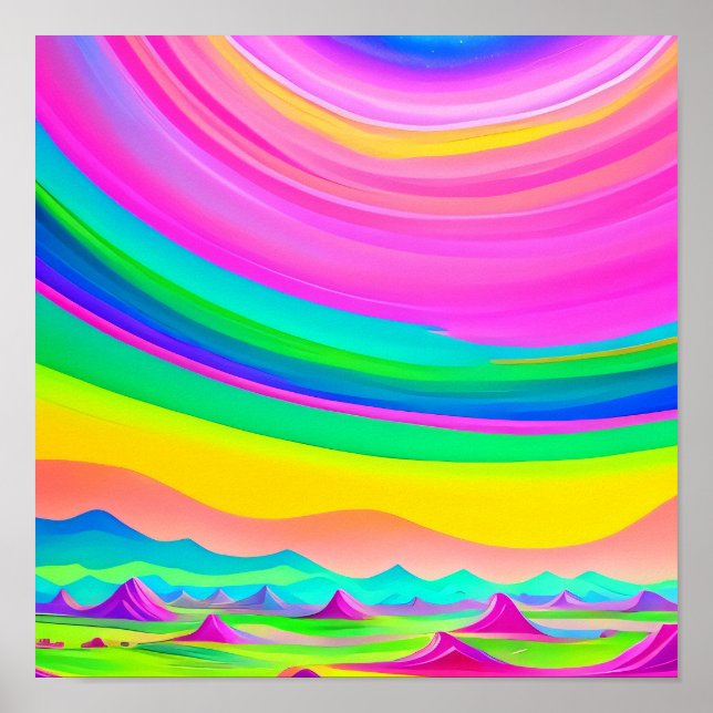 Psychedelisk landskap Rosa Grön Konst  Poster (Framsidan)
