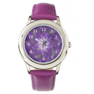 Psychedelisk lila blomma abstrakt fraktal konst armbandsur