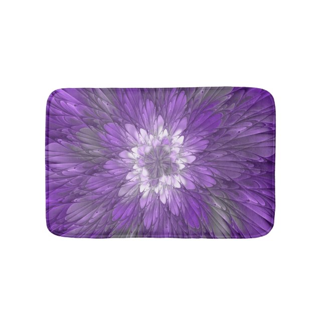 Psychedelisk lila blomma abstrakt fraktal konst badrumsmatta (Framsidan)