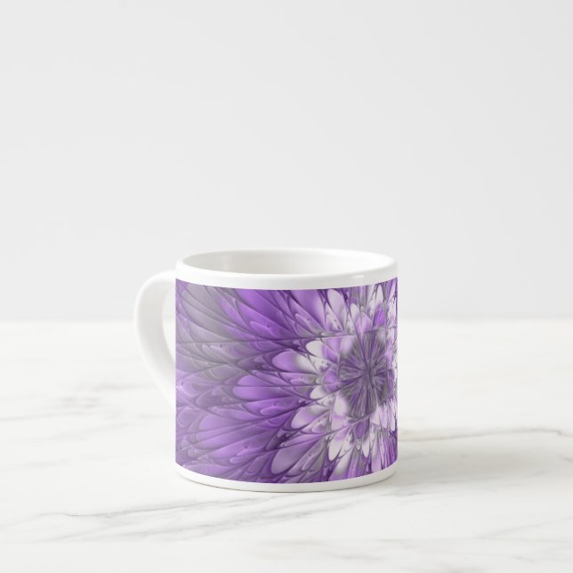 Psychedelisk lila blomma Abstrakt fraktal konst Espressomugg (Framsida vänster)