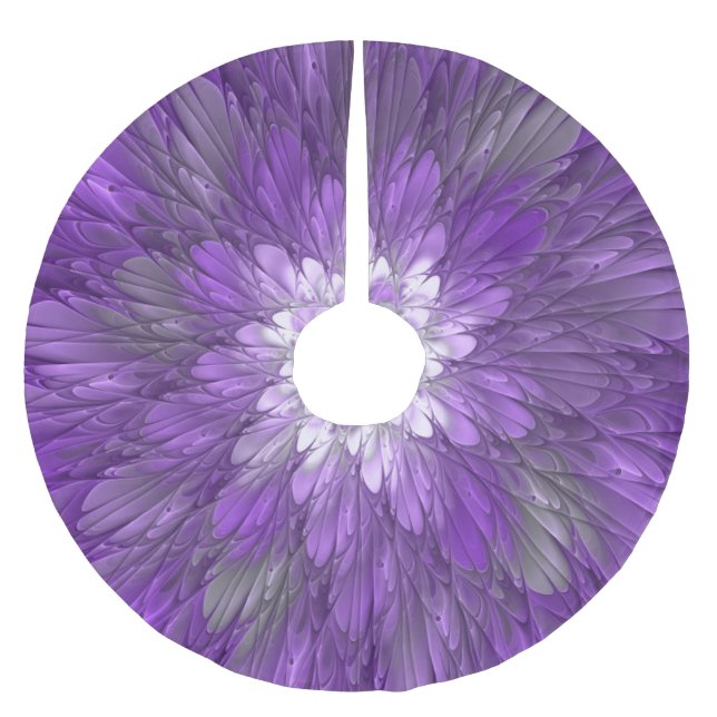 Psychedelisk lila blomma abstrakt fraktal konst julgransmatta borstad polyester (Framsidan)