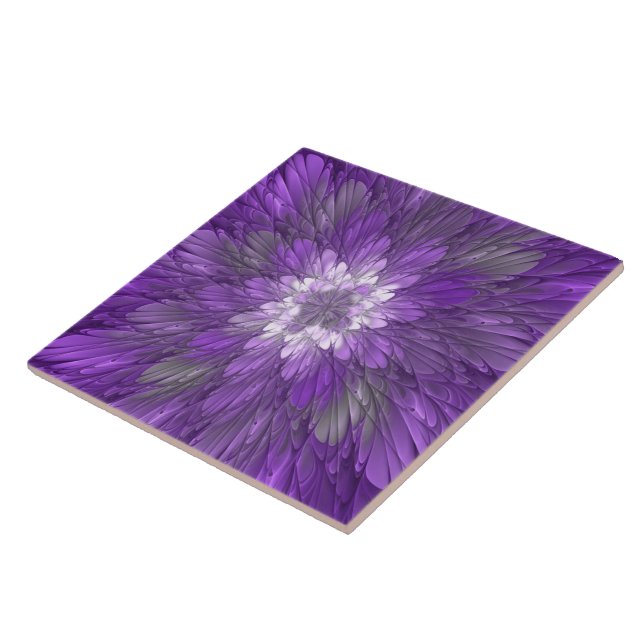 Psychedelisk lila blomma abstrakt fraktal konst kakelplatta (Sidan)