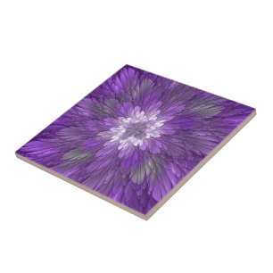 Psychedelisk lila blomma abstrakt fraktal konst kakelplatta