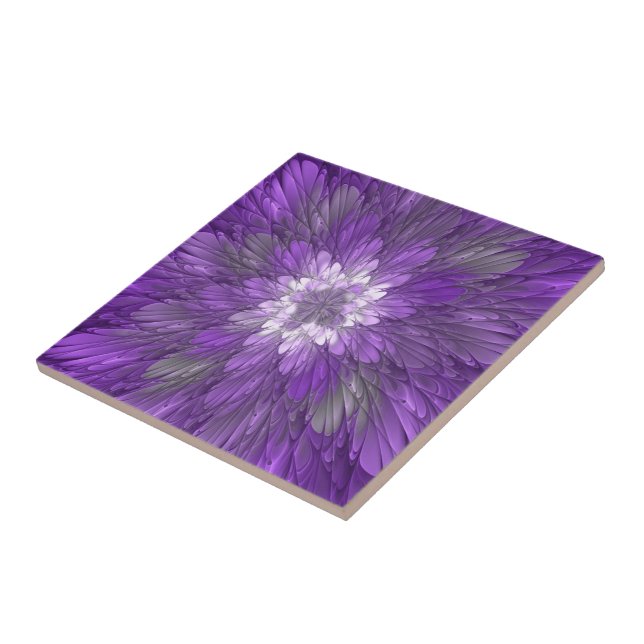 Psychedelisk lila blomma abstrakt fraktal konst kakelplatta (Sidan)