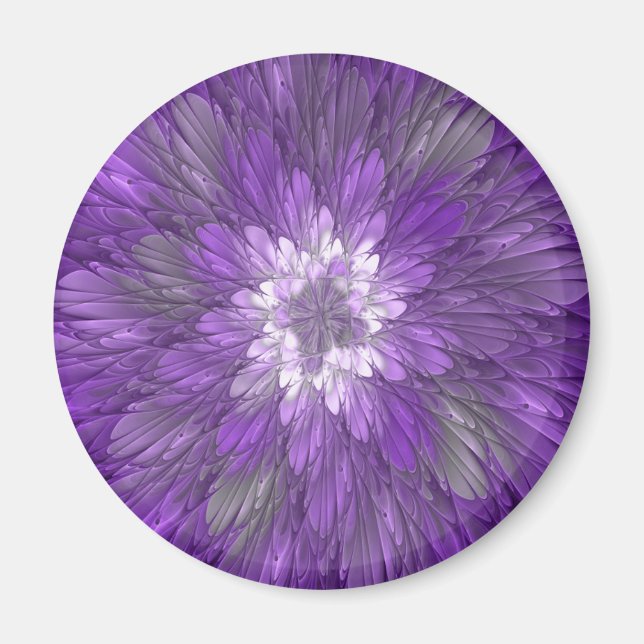 Psychedelisk lila blomma abstrakt fraktal konst magnet (Framsidan)