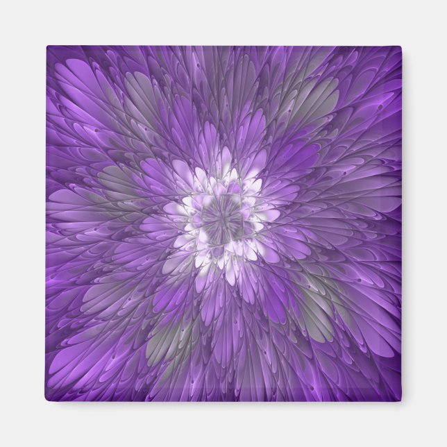 Psychedelisk lila blomma abstrakt fraktal konst magnet (Framsidan)
