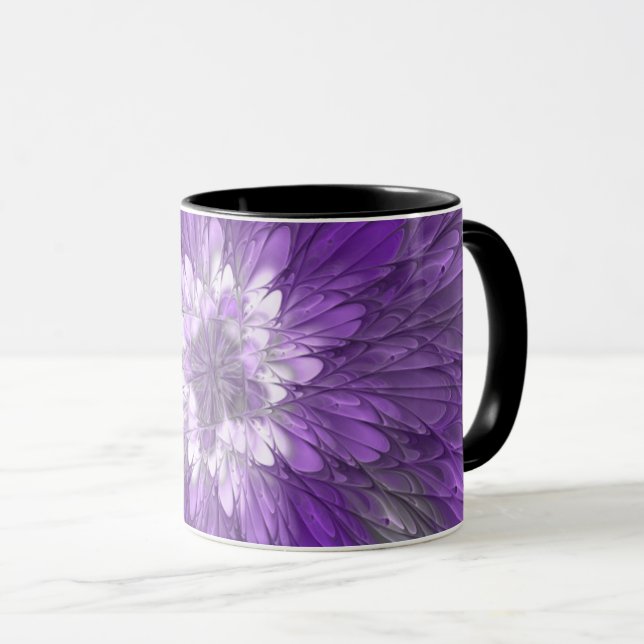 Psychedelisk lila blomma abstrakt fraktal konst mugg (Framsida höger)