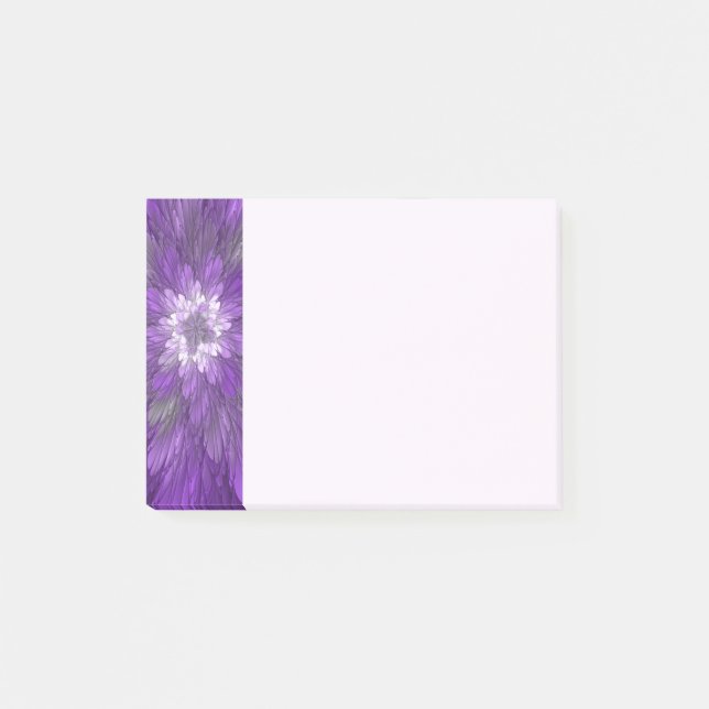 Psychedelisk lila blomma abstrakt fraktal konst post-it block (Framsida)