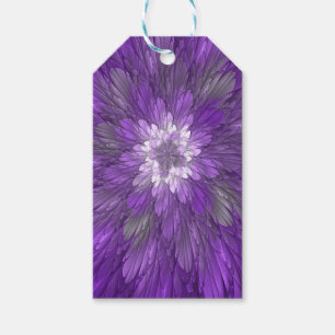 Psychedelisk lila blomma abstrakt fraktal konst presentetikett