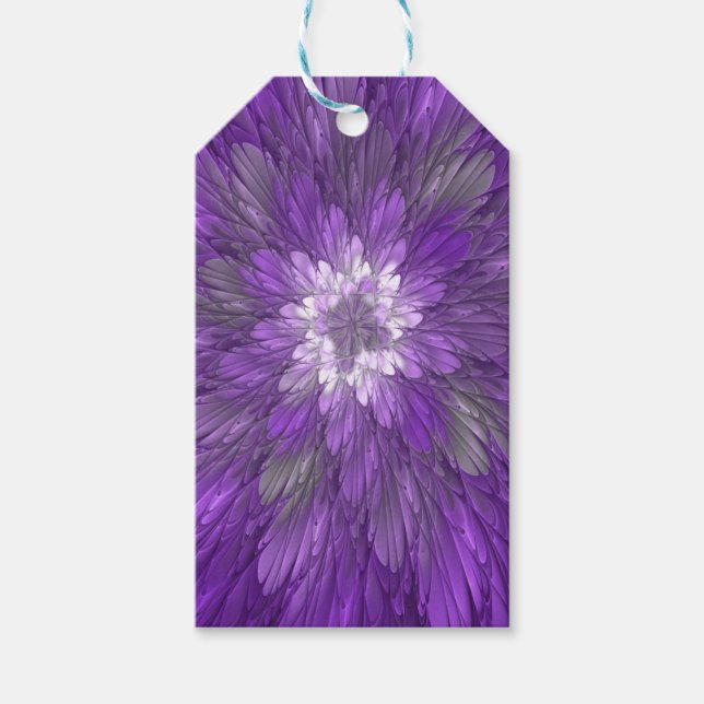 Psychedelisk lila blomma abstrakt fraktal konst presentetikett (Framsidan)