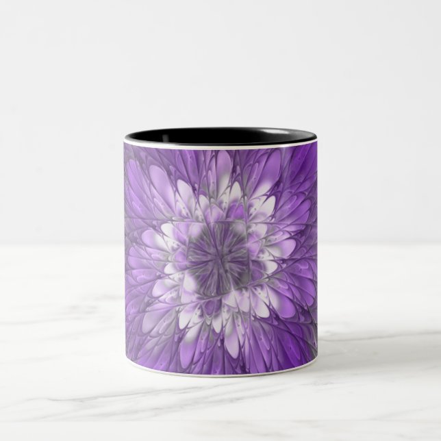 Psychedelisk lila blomma abstrakt fraktal konst Två-Tonad mugg (Center)