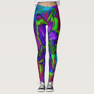 Psychedelisk lila och limegrön liljeblomma leggings