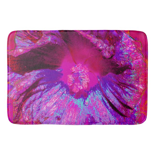 Psychedelisk lila och magenta hibiskusblomma badrumsmatta (Framsidan)