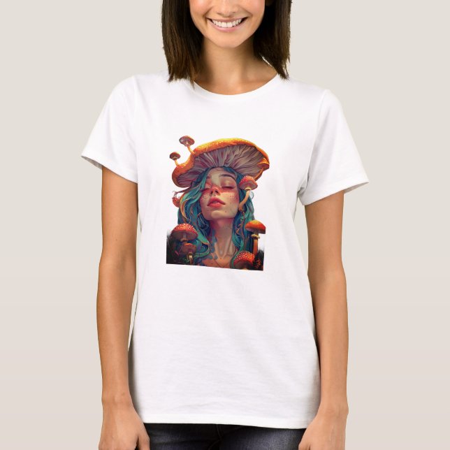 Psychedelisk mån Svamp Flickor Kvinnors T-Shirt (Framsida)