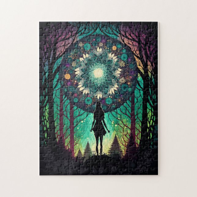 Psychedelisk Mandala Skogspussel | Boho Konst Pussel (Vertikal)