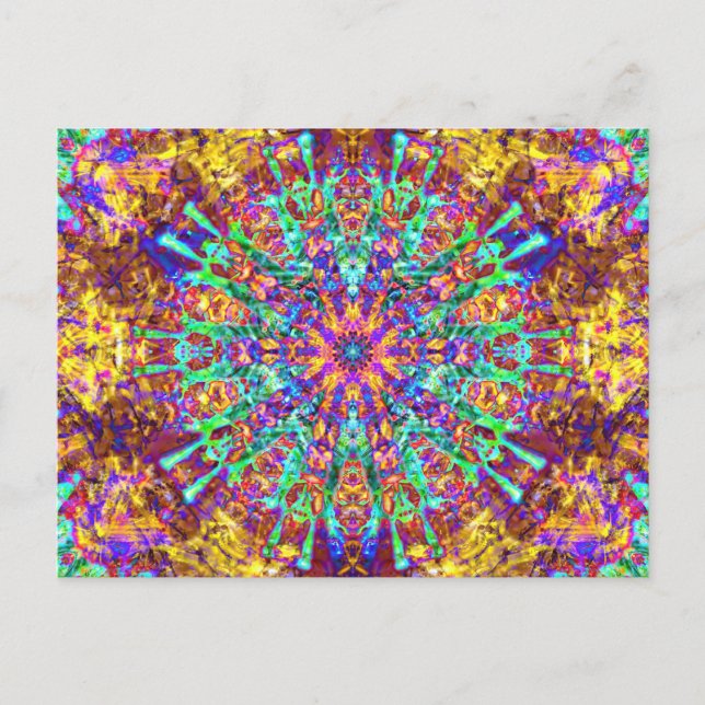 Psychedelisk Mandala Trippig Hippie Färg Stänk Vykort (Framsida)