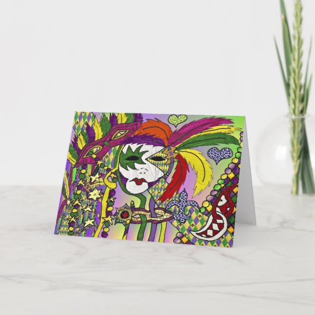 Psychedelisk Mardi Gras fjädermask Kort (Framsida)