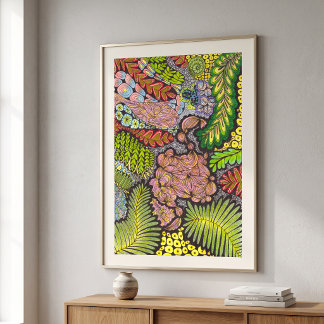 Psychedelisk Maximalist Boho Abstrakt Botanisk Poster