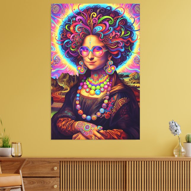 Psychedelisk Mona Lisa-stil Canvastryck (Insitu (Vardagsrum))