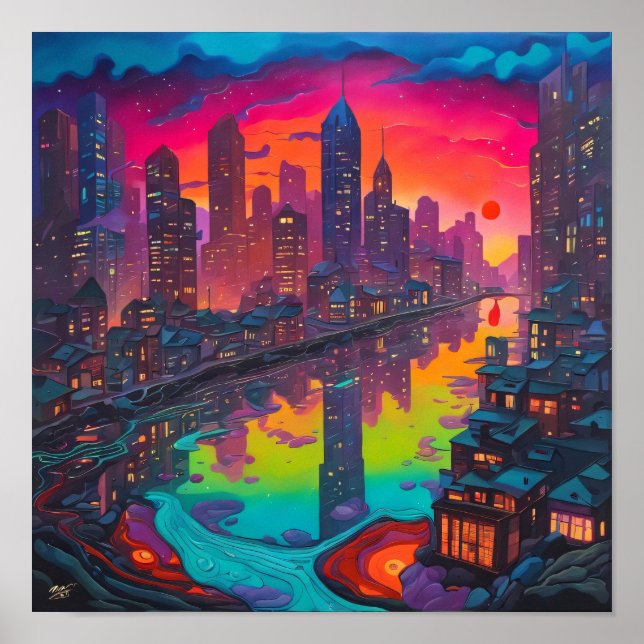 Psychedelisk mörkare stadsbild  poster (Framsidan)