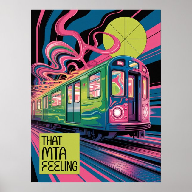 Psychedelisk MTA-tåg Konststil NYC:s tunnelbana Poster (Framsidan)