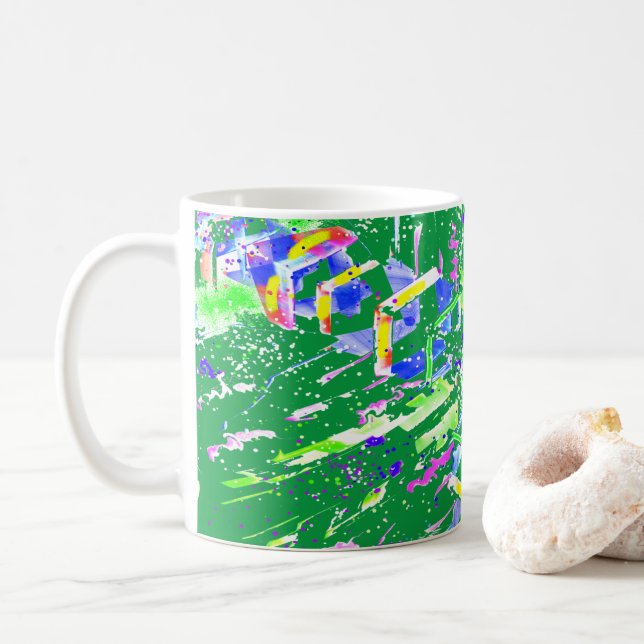 Psychedelisk neon abstrakt kalejdoskopisk konst  kaffemugg (Med munk)