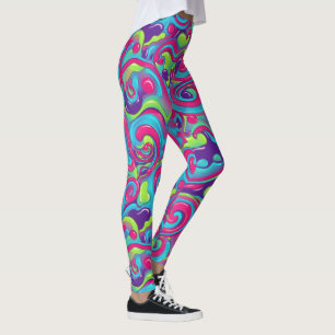 Psychedelisk Neon Virvel Groovy Retro Y2K Färgrik Leggings