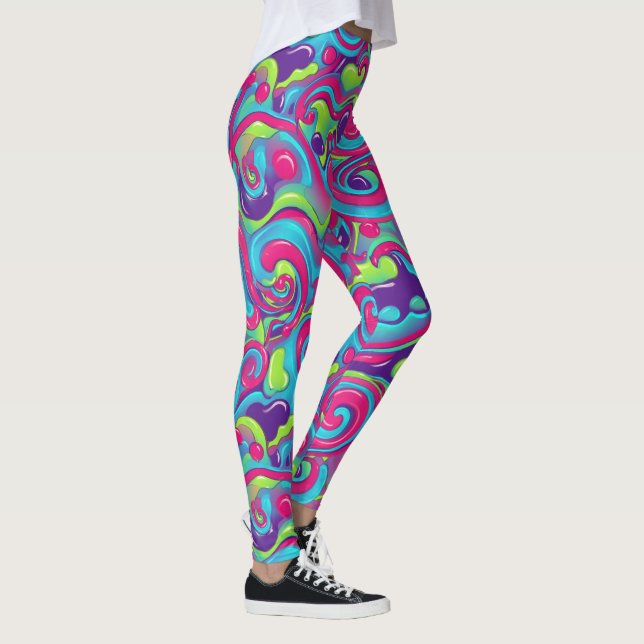 Psychedelisk Neon Virvel Groovy Retro Y2K Färgrik  Leggings (Höger)