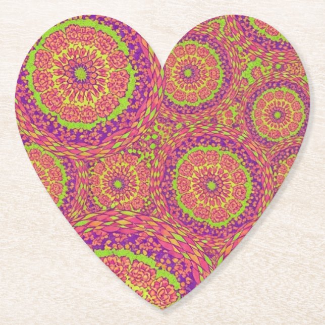 Psychedelisk neonmandala virvelmönster underlägg papper (Framsida)