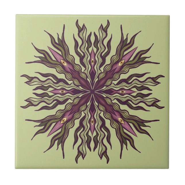 Psychedelisk Ögonväxt - Surreal Botanisk Mandala Kakelplatta (Framsidan)
