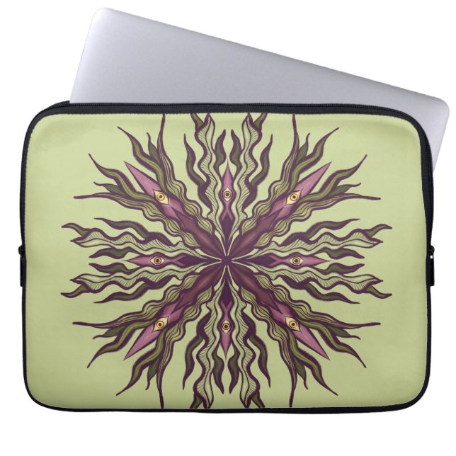 Psychedelisk Ögonväxt - Surreal Botanisk Mandala Laptop Fodral (Framsidan)