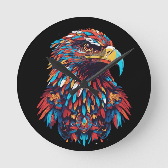 Psychedelisk Patriotisk Örn T-Shirt Design Rund Klocka (Framsida)