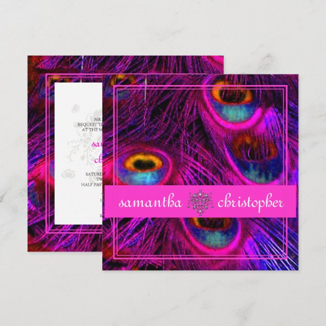 PSYCHEDELISK PEACOCK/JUSTABEL SHOCK ROSA BANNER INBJUDNINGAR (Fram/baksida)