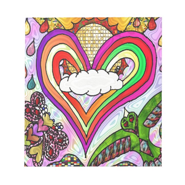 Psychedelisk regnbåge hjärta konsttryck anteckningsblock (Framsida)