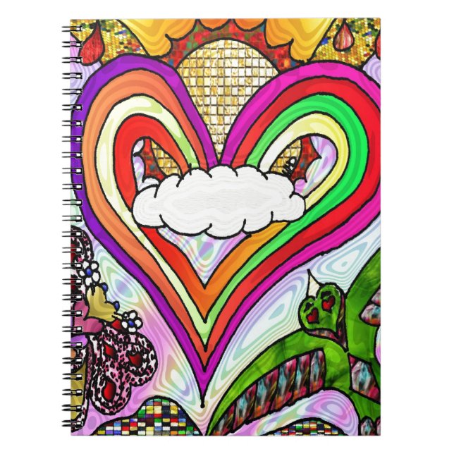 Psychedelisk regnbåge hjärta konsttryck anteckningsbok (Framsidan)