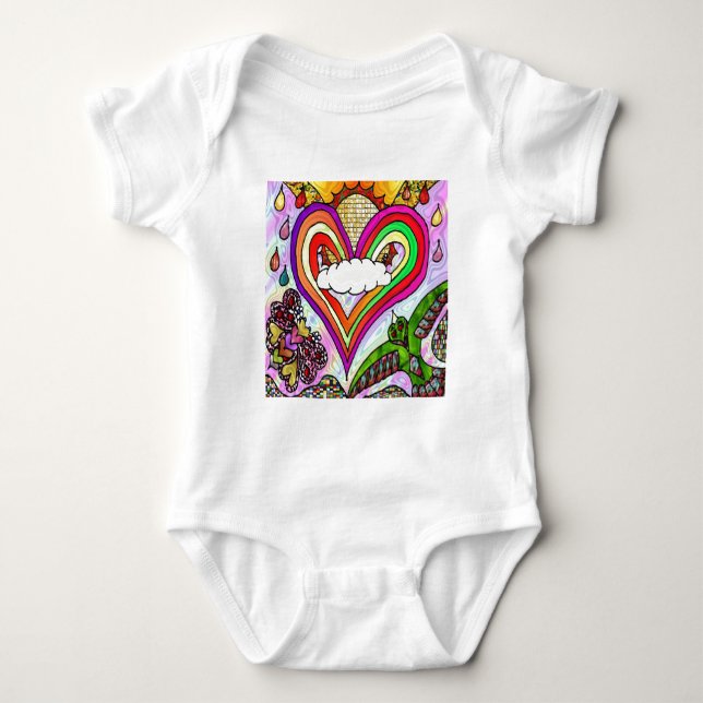 Psychedelisk regnbåge hjärta konsttryck tee shirt (Framsida)