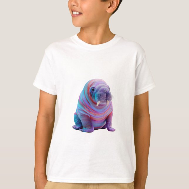 Psychedelisk Regnbåge Marmor Valross Barn T Shirt (Framsida)