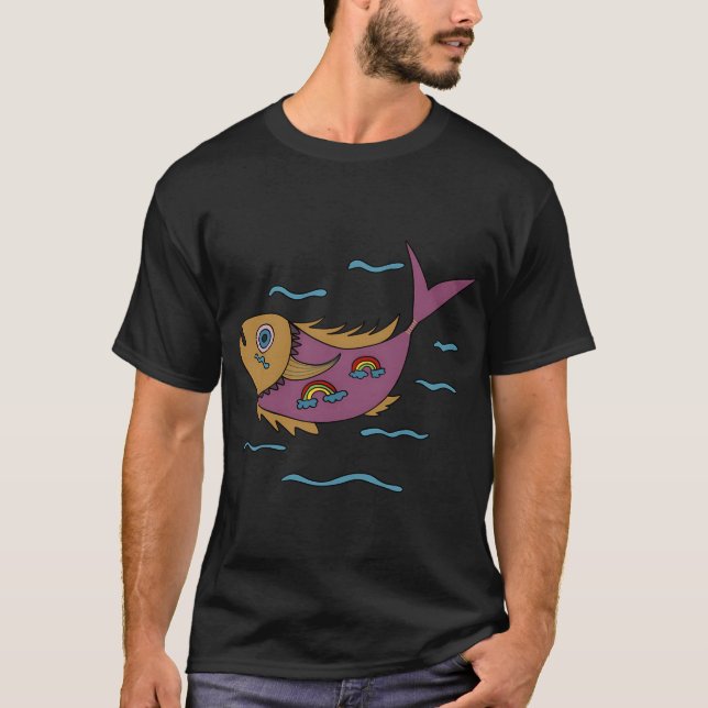 Psychedelisk regnbågsfisk teckning t shirt (Framsida)