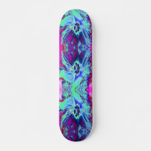 Psychedelisk Retro Grön och Blå Hibiskusblomma Mini Skateboard Bräda 18,5 Cm