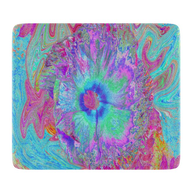 Psychedelisk Retro Regnbåge Blå Hibiskus (Framsidan)